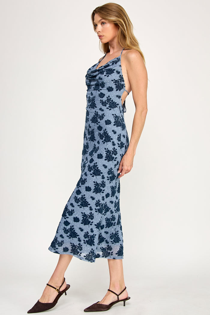 Azure Midi Dress - Mermaid Velvet Tie Die Cowl