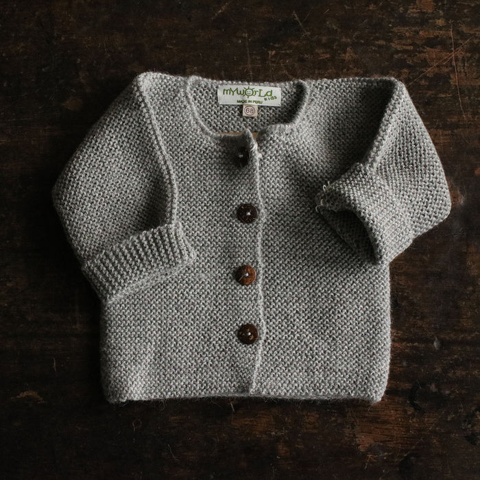 Baby Handknit Alpaca Cardigan - Light Grey
