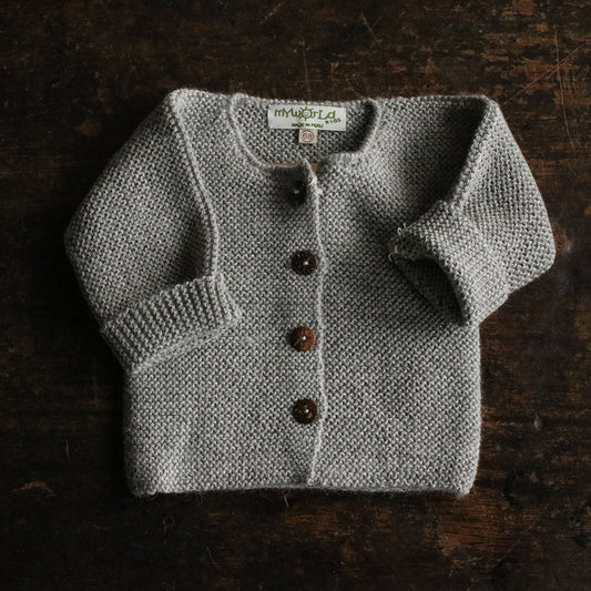 Baby Handknit Alpaca Cardigan - Light Grey