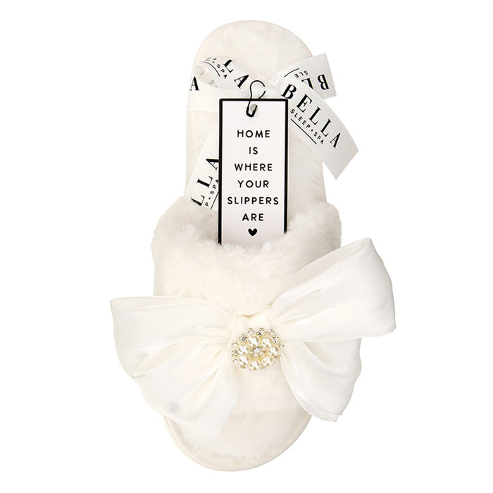 Bella -  Plush Slippers 0690 - White Crystal Bow