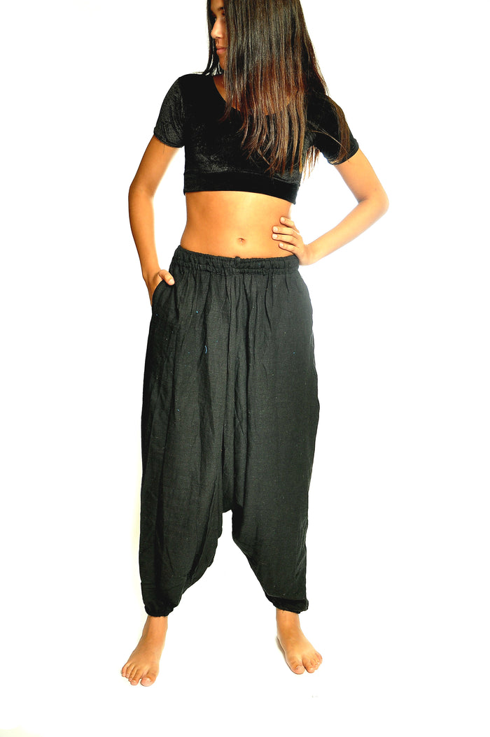 Black Harem Organic Cotton Pants with Pockets