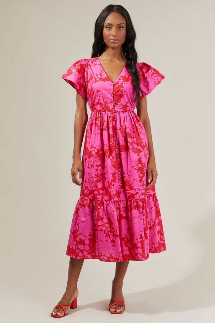 Blissa Floral Button Midi Dress