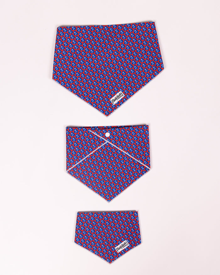 Red KC Heart Navy Dog Bandana sizing