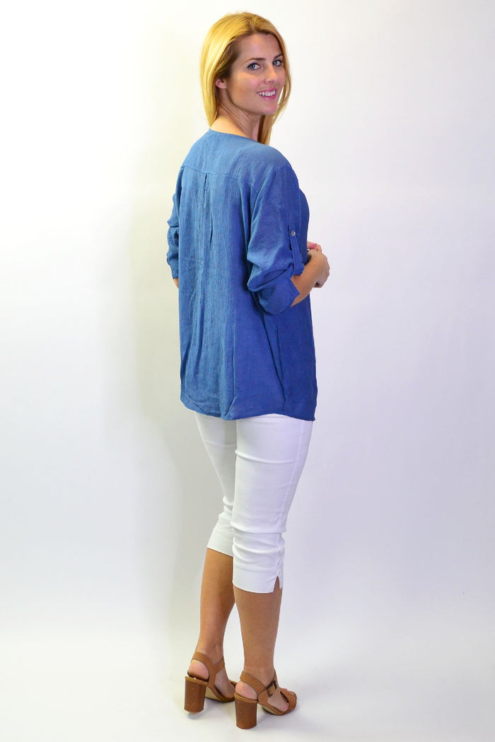 Stylius Blue Lagoon Tunic Top featuring short sleeves and a relaxed fit, ideal for casual or beachwear.