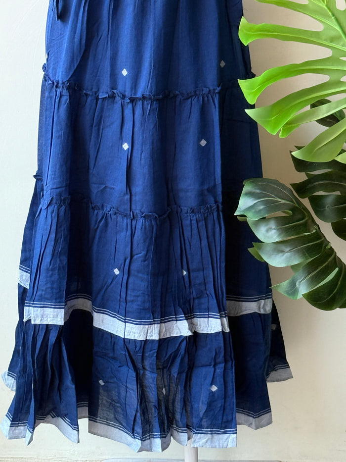 Blue layered pure cotton gown with shrug