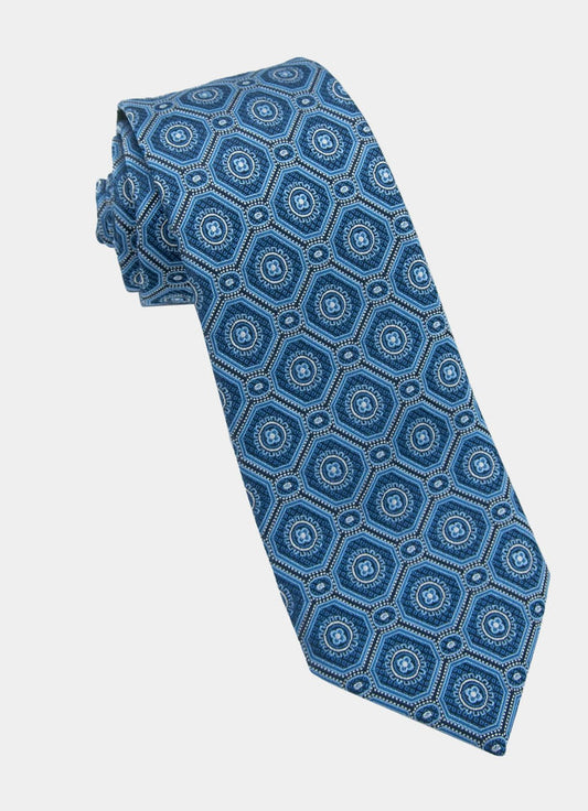 Blue Medallion Silk Neck Tie - 15134-83641 - Hammer Made