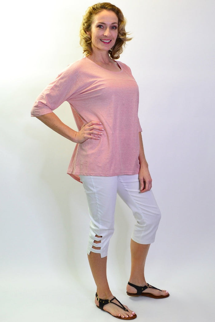 Stylish blush sloping sleeve tunic top by Stylius featuring a relaxed fit and elegant design, displayed on a white background.