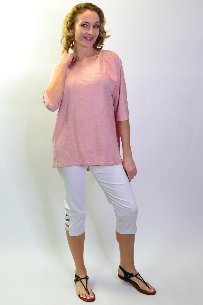 Pink jersey Blush Sloping Sleeve Tunic Top by Stylius, featuring a relaxed fit and stylish design for women.