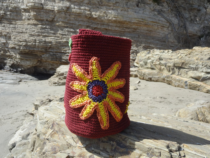 Bordo İşlemeli Çiçekli Tote Çanta