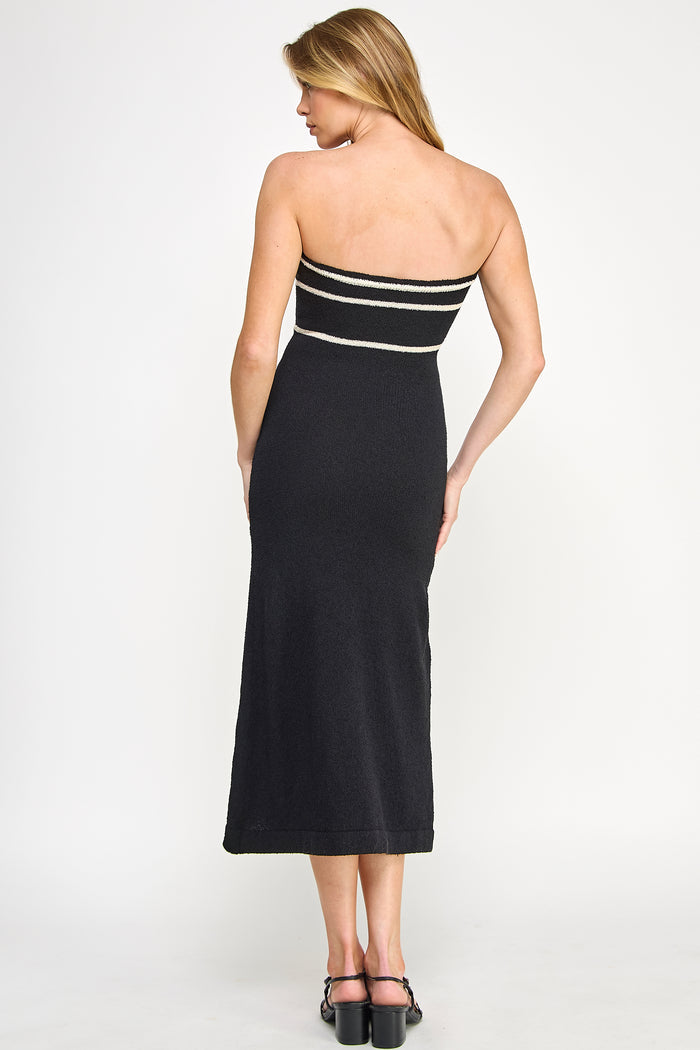 Boucle Knit Front Tie Ribbon Bodycon Tube Dress