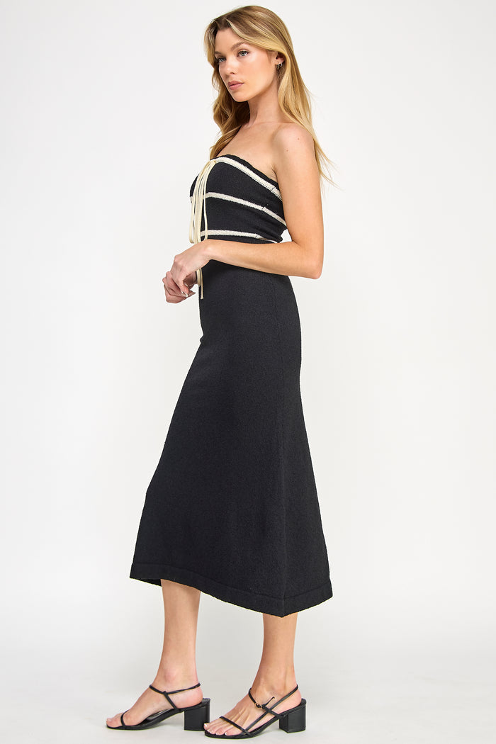 Boucle Knit Front Tie Ribbon Bodycon Tube Dress