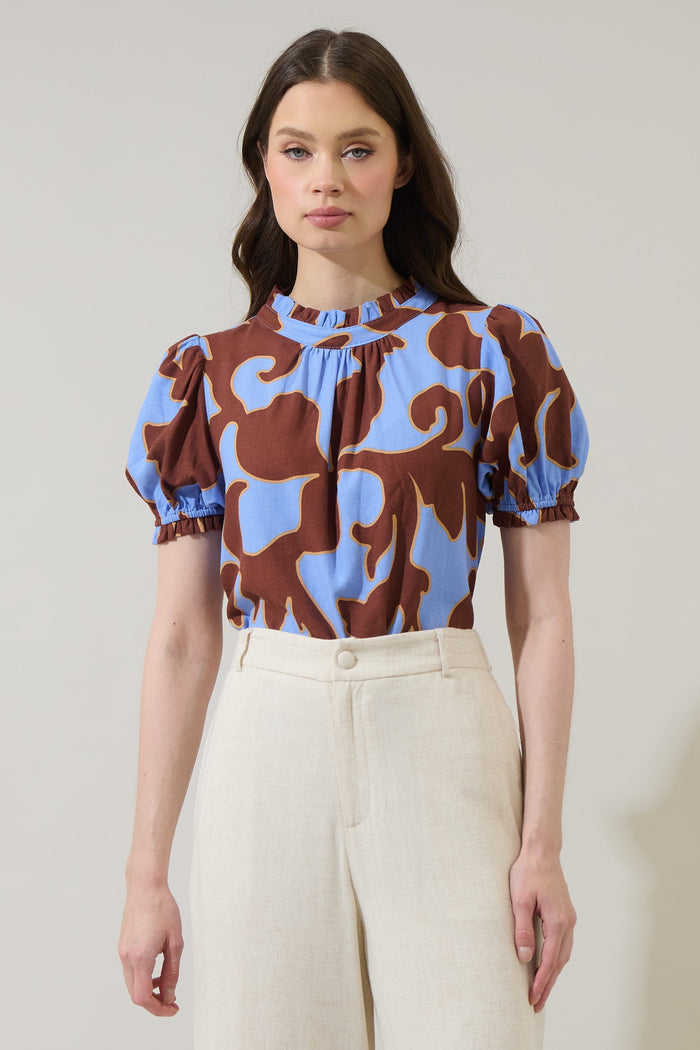 Briley Abstract Elary Puff Sleeve Top