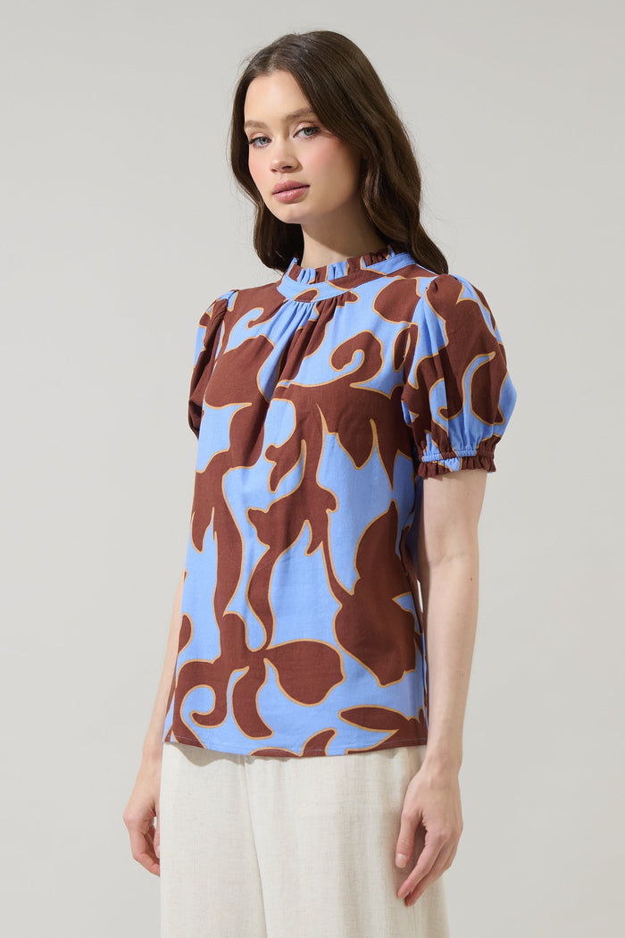 Briley Abstract Elary Puff Sleeve Top
