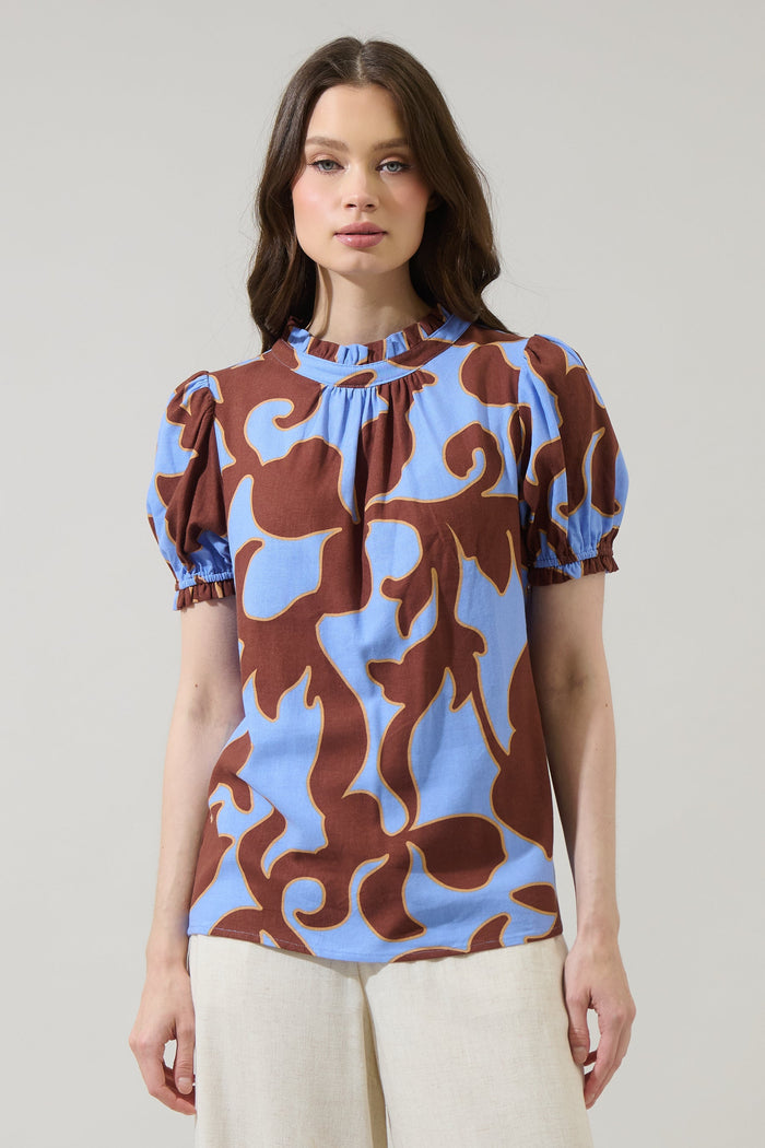 Briley Abstract Elary Puff Sleeve Top