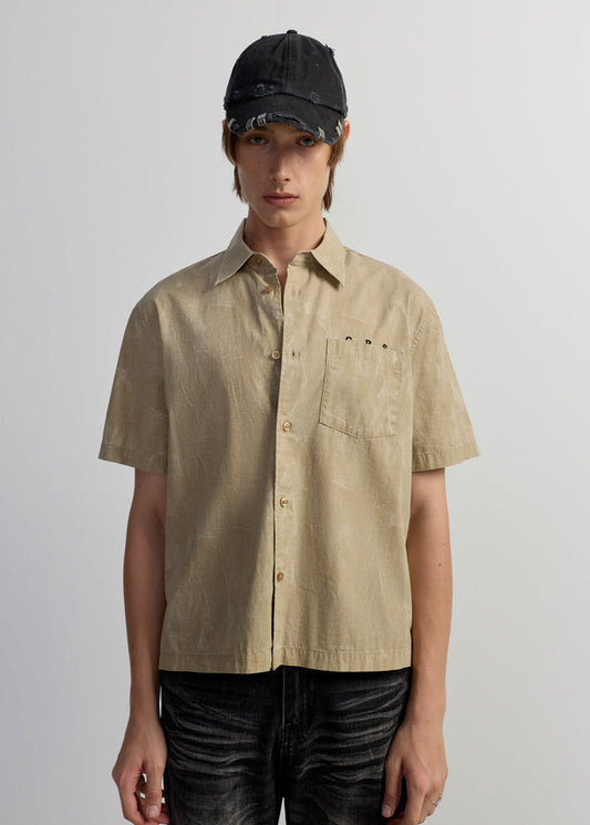 BROWN WASHED EMBROIDERY LOGO SHIRT