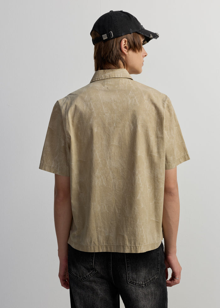 BROWN WASHED EMBROIDERY LOGO SHIRT