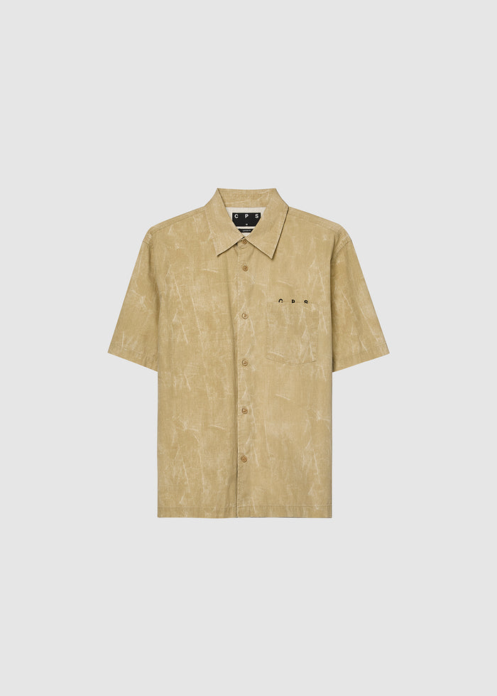 BROWN WASHED EMBROIDERY LOGO SHIRT