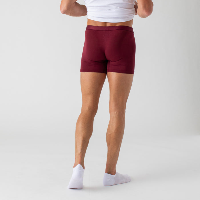 Burgundy Boxer Briefs 3-Pack worn by person, rear view.