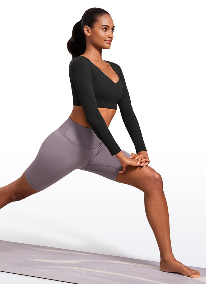 CRZ YOGA Women's Butterluxe Double Lined Long Sleeve V Neck Cropped Black