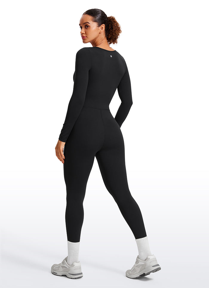 CRZ YOGA Women's Casual Yoga Scoop Neck Long Sleeve Jumpsuits  25" Black