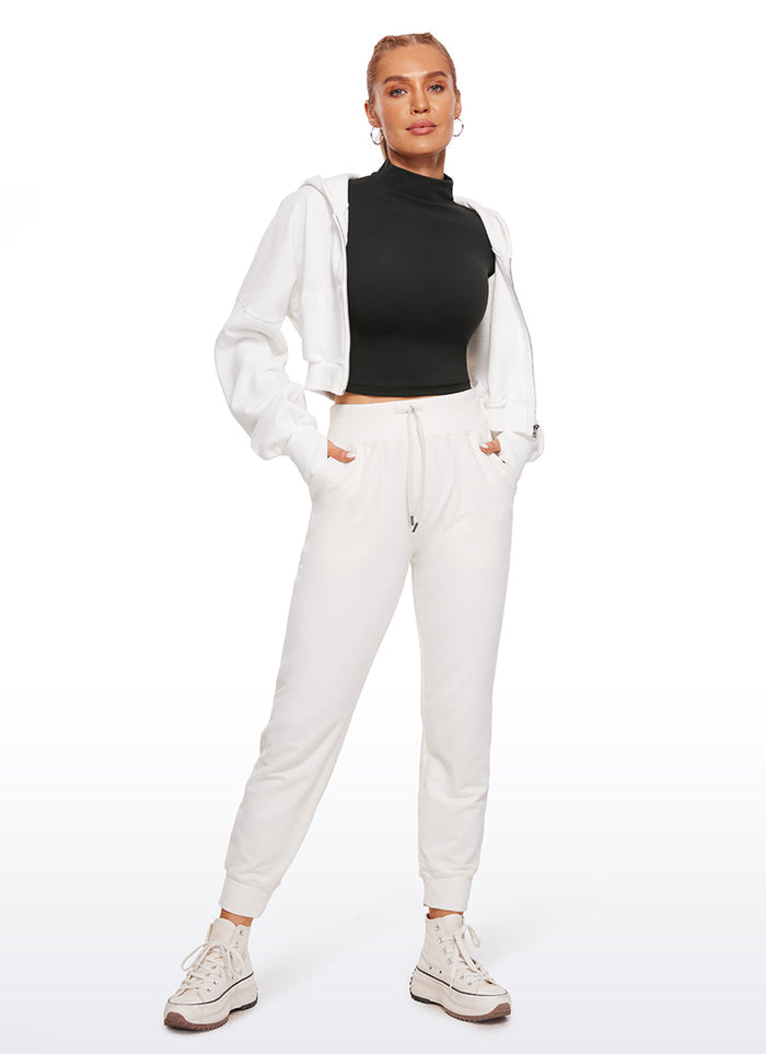 CRZ YOGA Women's Slim Fit Butterluxe Yoga Crop Long Sleeves Mock Turtleneck Black
