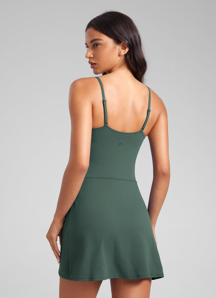CRZ YOGA Butterluxe Spaghetti Strap Athletic Casual Tennis Dresses Dark Forest Green