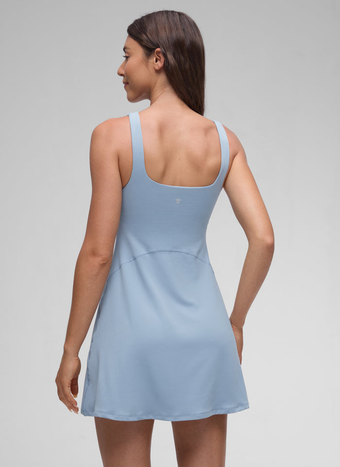 CRZ YOGA Women Butterluxe Square Neck Shelf Bra Tennis Dresses A line Cambric Blue