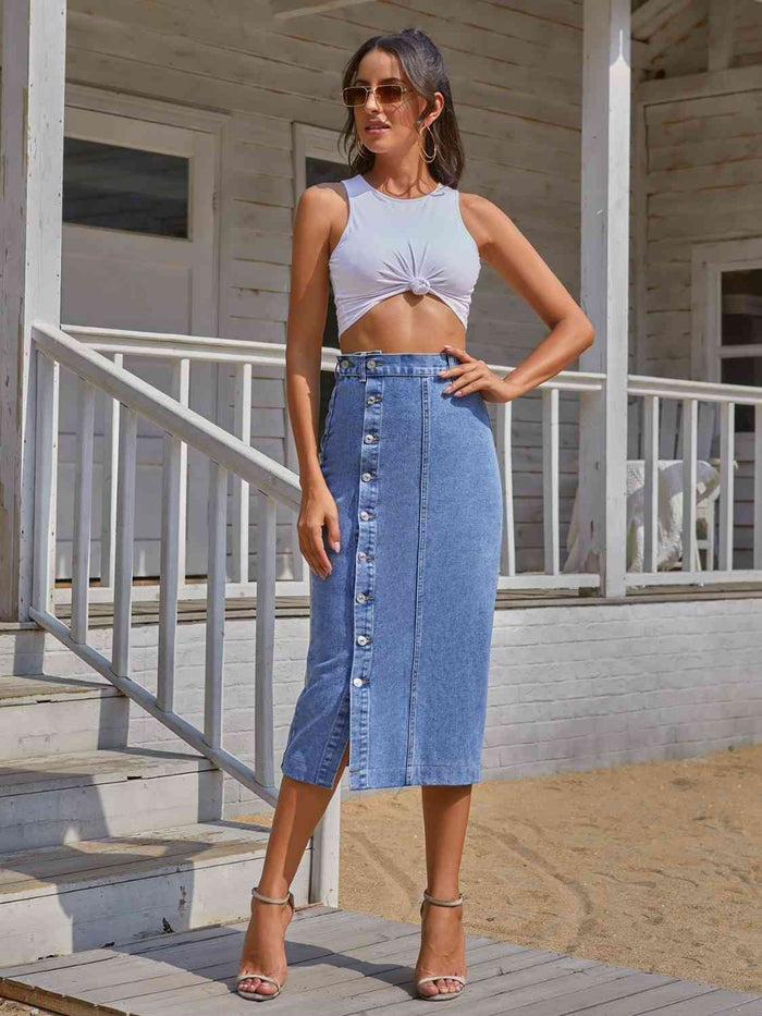 Button Down Denim Skirt - Madikfashions.com