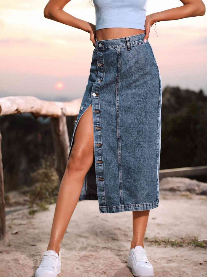 Button Down Denim Skirt - Madikfashions.com