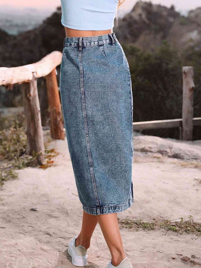 Button Down Denim Skirt - Madikfashions.com