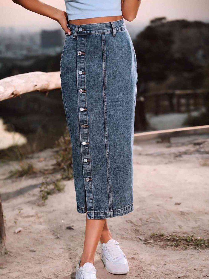Button Down Denim Skirt - Madikfashions.com