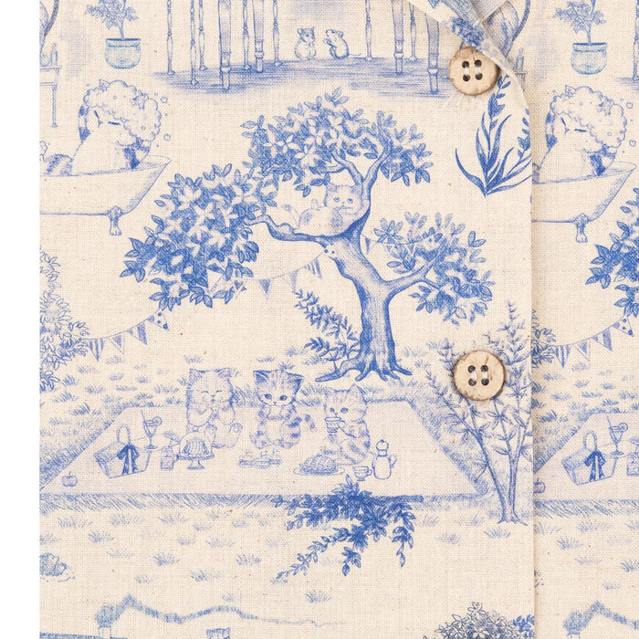 Camp Collar Shirt - Linen Cats - Blue by Naked & Famous Denim