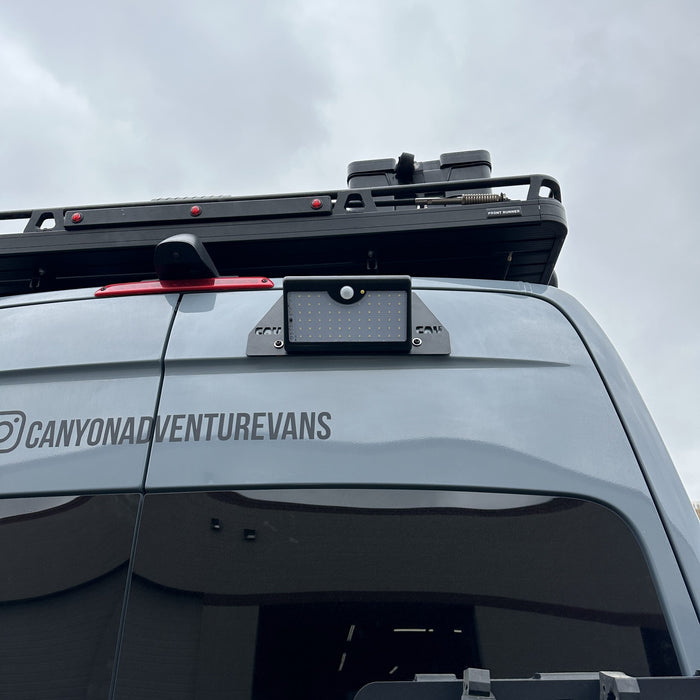 Canyon Motion Sensor Solar Light mounted on the rear of a Revel van.