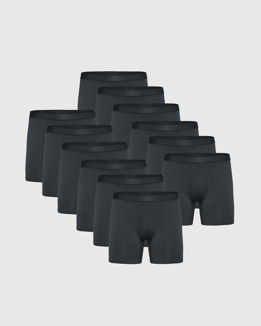 Carbon Boxer Briefs W/ Fly 12-Pack neatly displayed on a gray background.