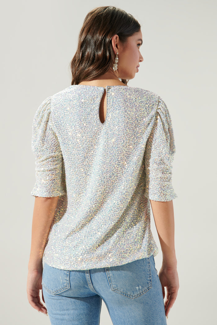 Carina Ruched Sleeve Sequin Top