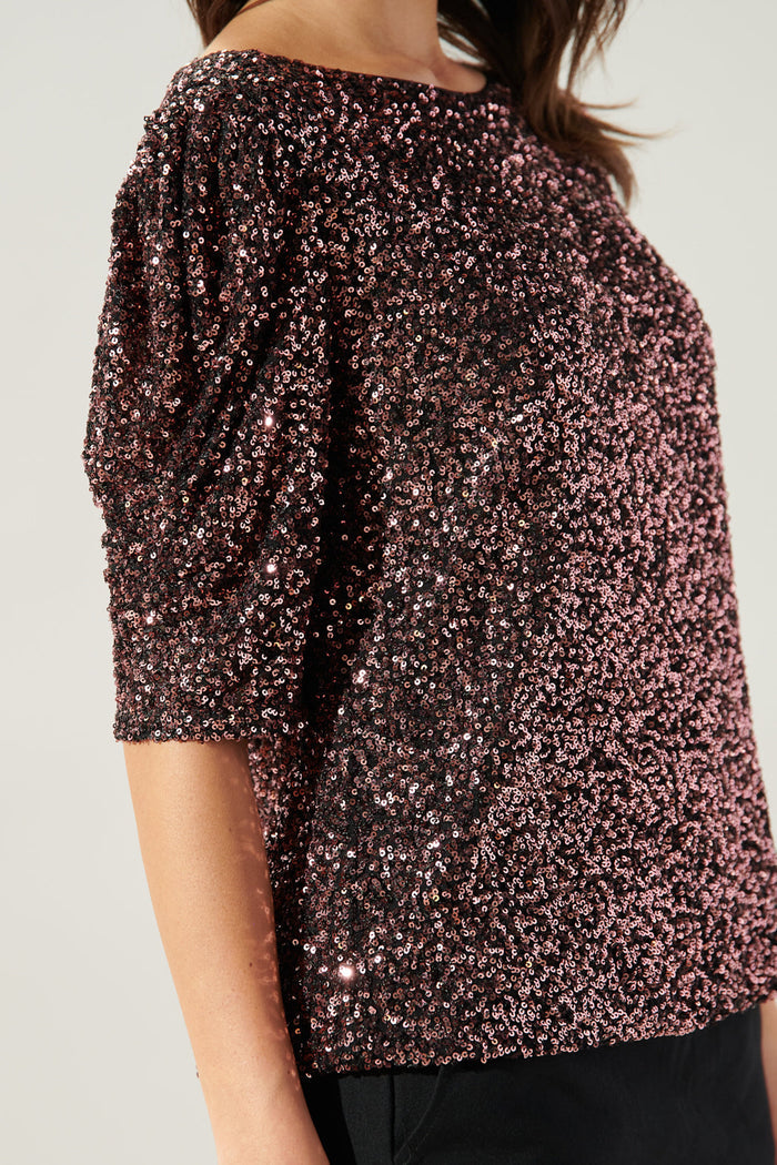 Carina Ruched Sleeve Sequin Top