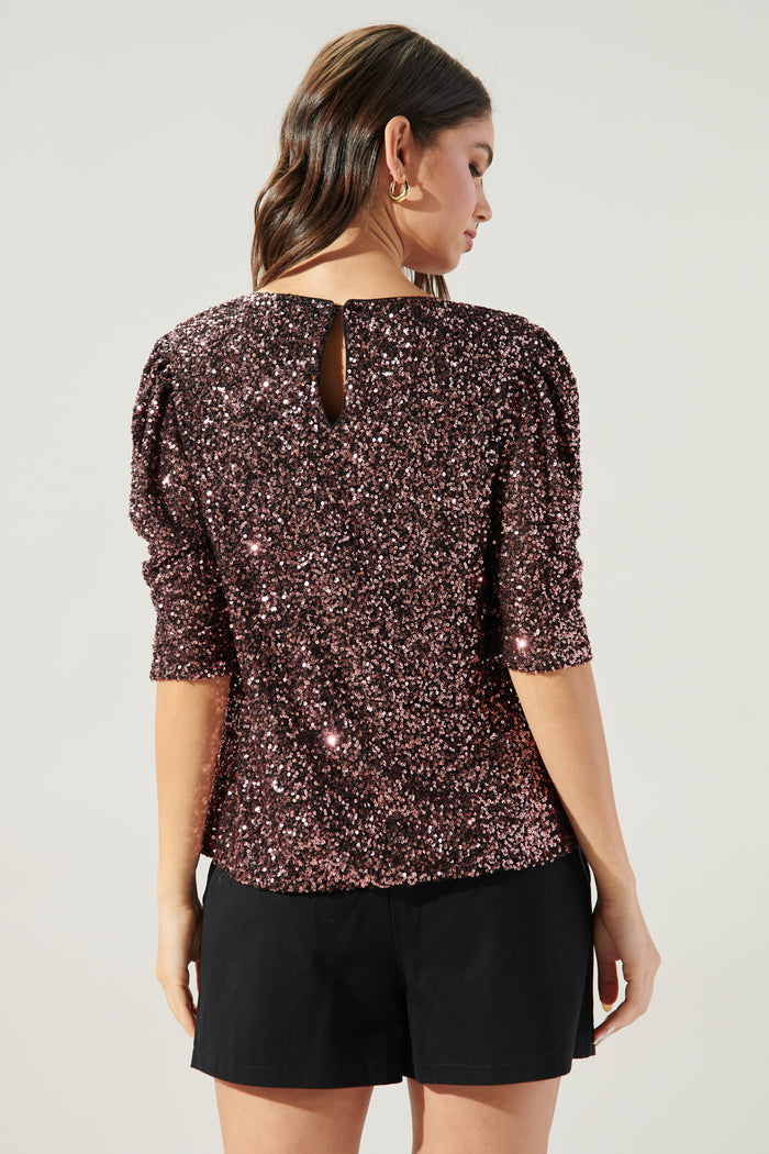 Carina Ruched Sleeve Sequin Top