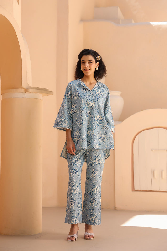 Cascade Blue Cotton Co-ord Set