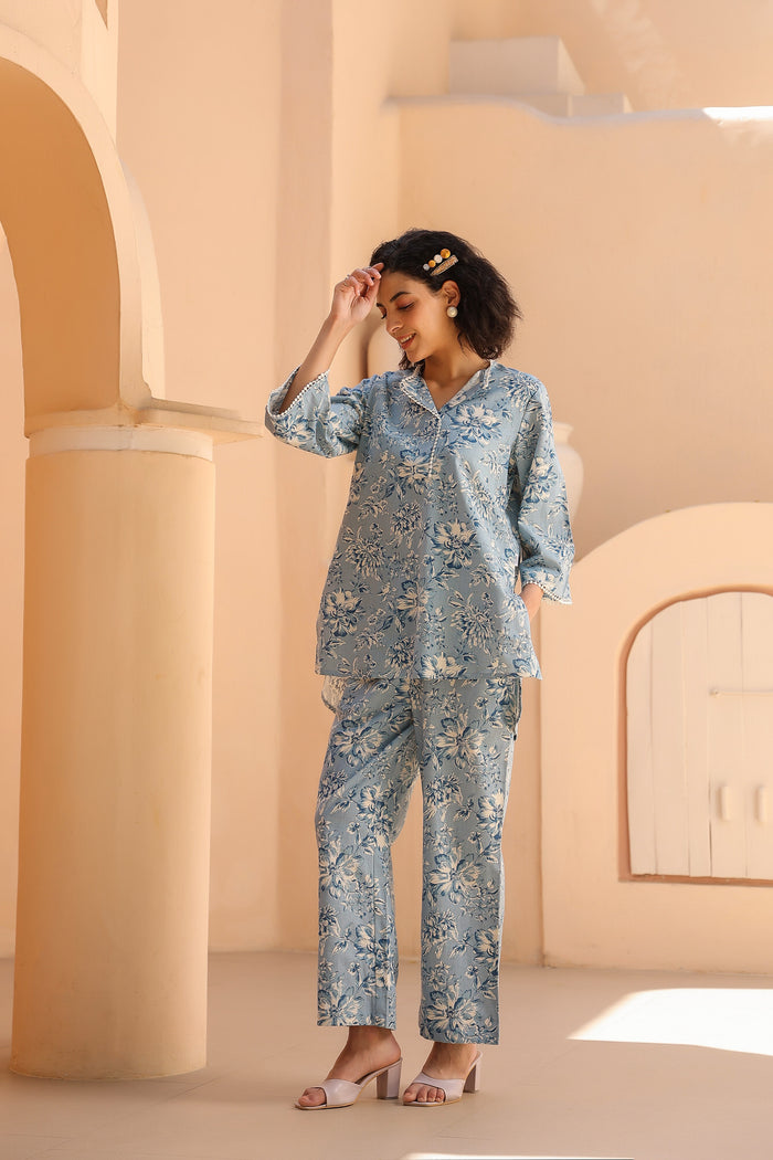 Cascade Blue Cotton Co-ord Set