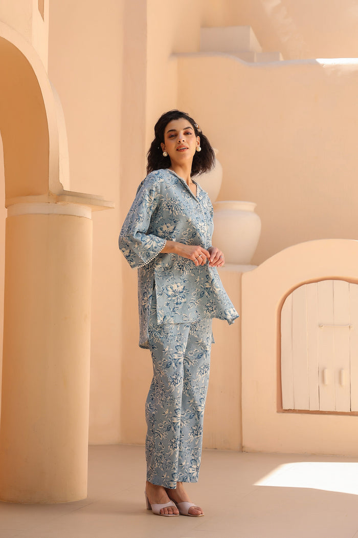 Cascade Blue Cotton Co-ord Set