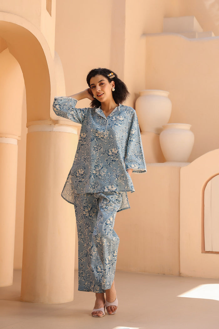 Cascade Blue Cotton Co-ord Set
