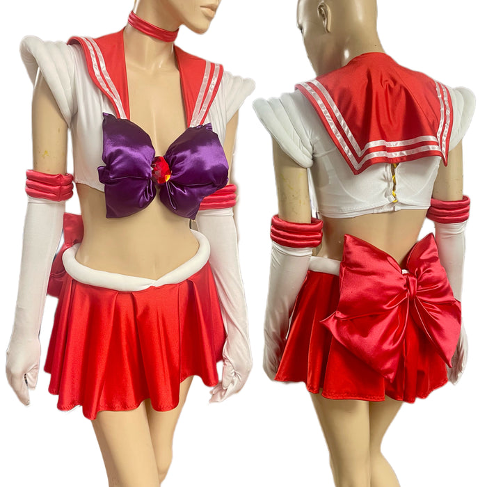 Celestial Fire Sailor Warrior Inspired Dance Festival Cosplay Costume Bra Crop Top and Skirt