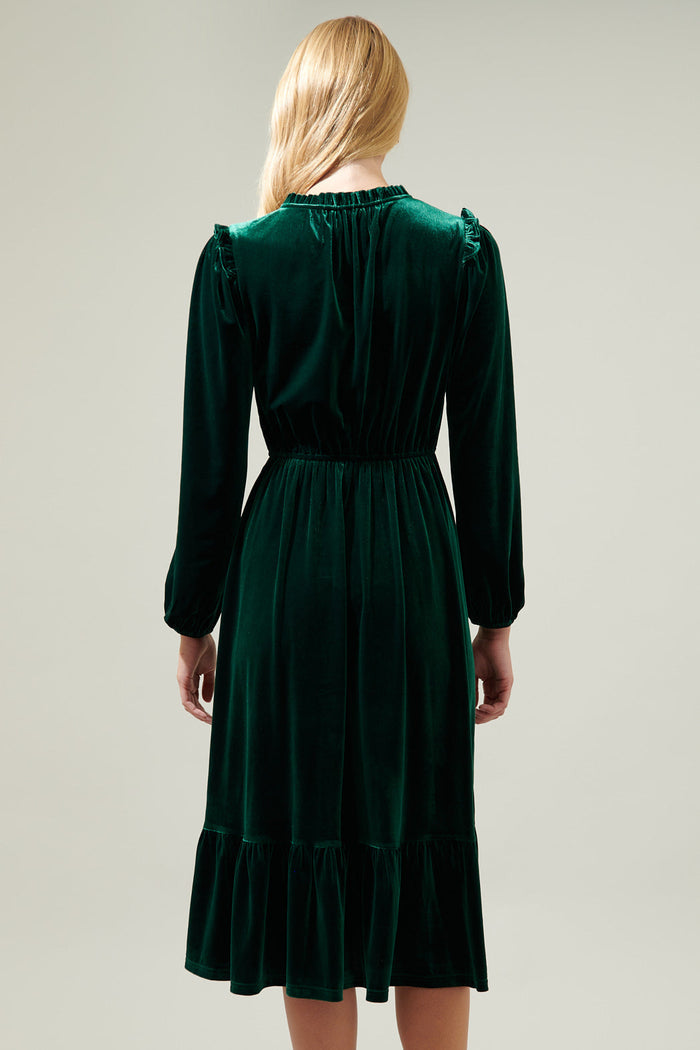 Charleston Ruffle Velvet Midi Dress
