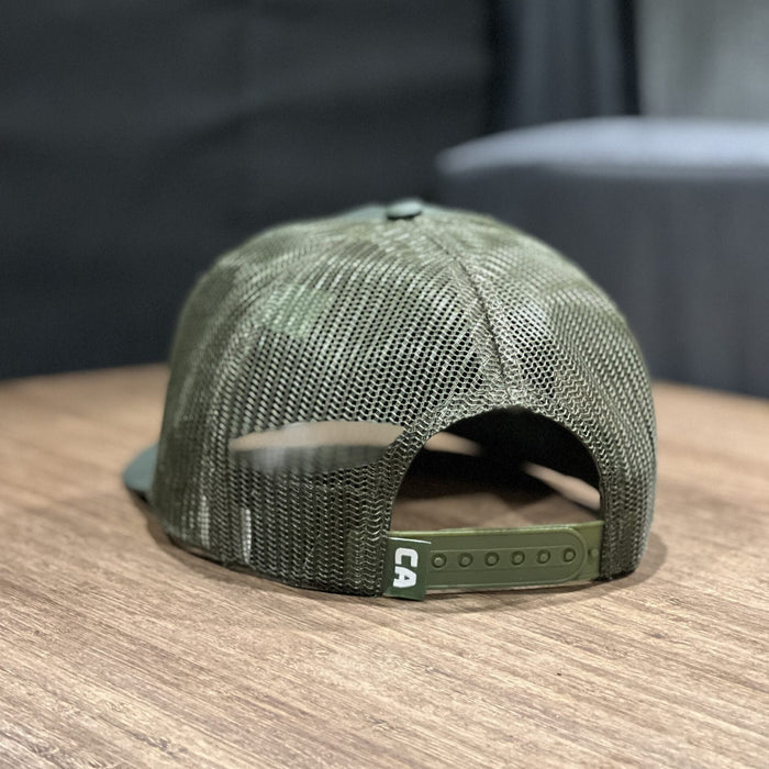 Back view of the green mesh Chatsworth Hat with adjustable snapback closure by CAV.