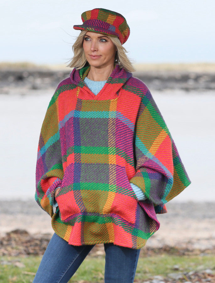 Cheryl Herringbone Hooded Poncho - Galway Multi #color_galway-multi