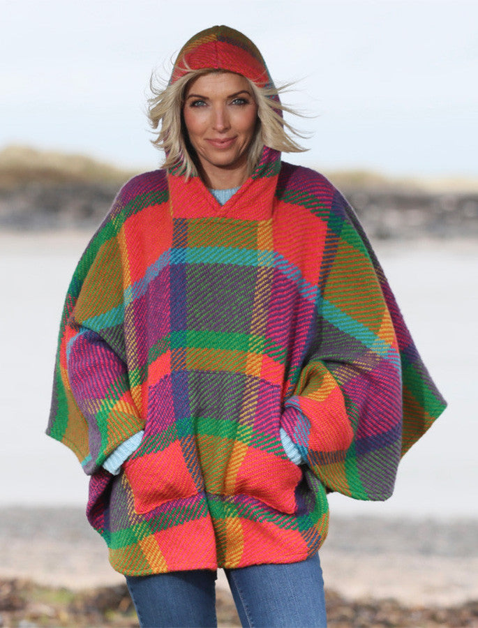 Cheryl Herringbone Hooded Poncho - Galway Multi #color_galway-multi