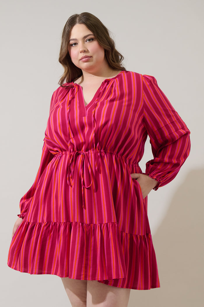 Clarisa Stripes Lomie Drawstring Mini Dress Curve