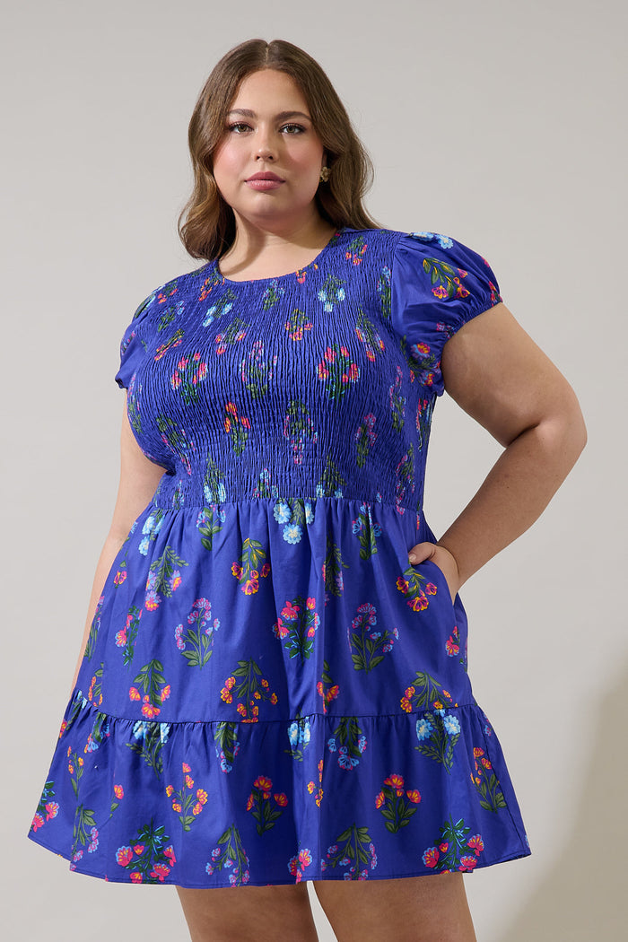 Clemen Floral Ansel Smocked Mini Dress Curve