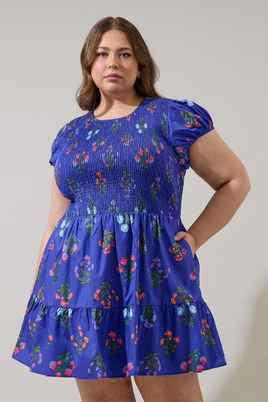Clemen Floral Ansel Smocked Mini Dress Curve