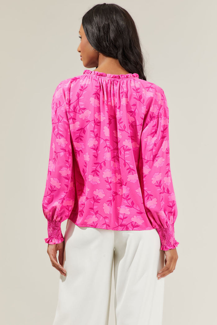 Clever Floral Split Neck Blouse